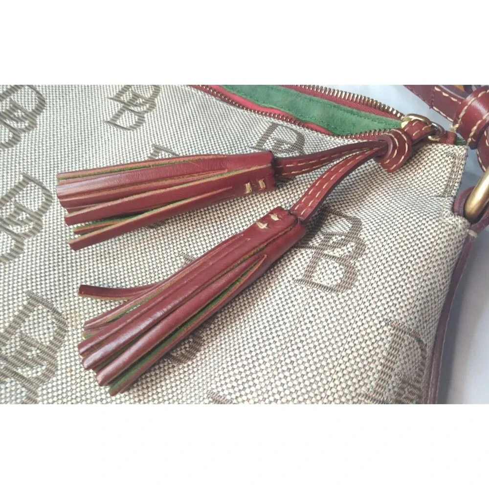 Dooney & Bourke Brown Signature Hobo Canvas Shoulder Bag Leather Trim